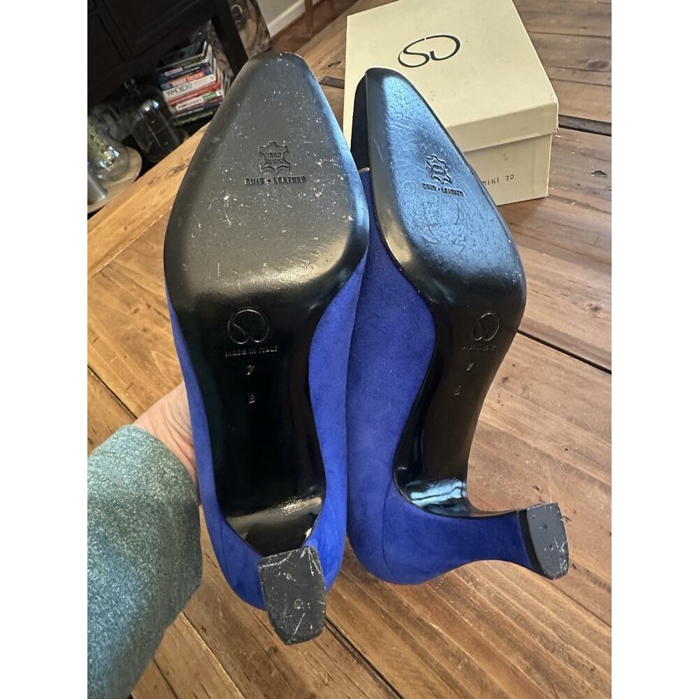 St John Size 7 High Heel Shoes Blue Leather Suede Designer St. John - Picture 6 of 9